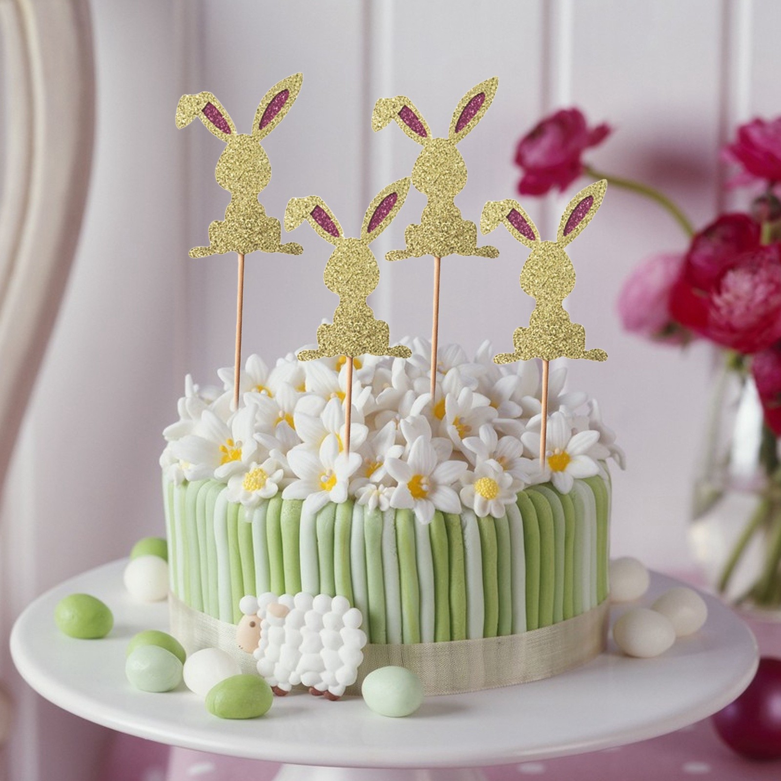 Easter Decorations- Cake Toppers Easter Cute Bunny Decorated Cupcake Insert Card Dessert Party